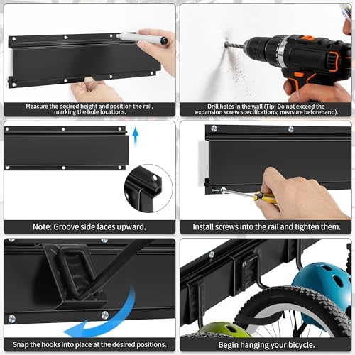 ITHWIU Wall-mounted Vertical Adjustable Bike Rack Garage Storage System with 5 Adjustable Hooks 3 Helmets Hooks for Indoor & Home Use — view 7