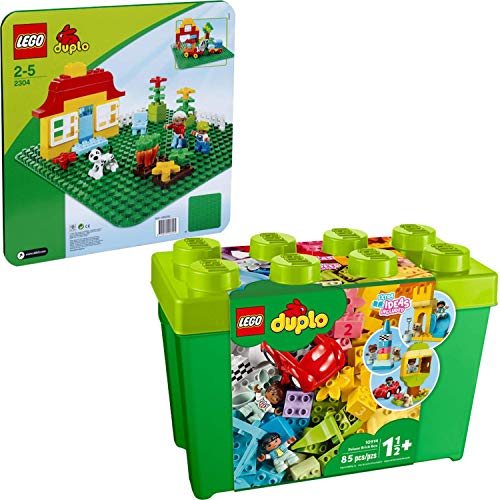 Lego® DUPLO® 2er Set 2304 10914 Grüne Bauplatte + Deluxe Steinebox