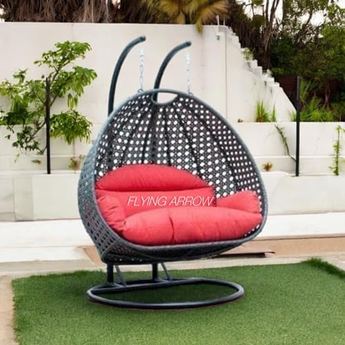Image of Flying ArrowOutdoor Furniture Double Seater Swing, Beautiful Stand (Black Swing with Grey Cushion) (Black with Red)
