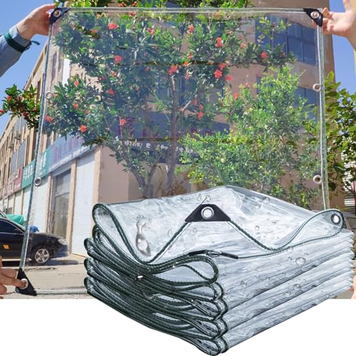 Heavy-Du Transparent PVC Tarpaulin 600g/m² 0.5mm Waterproof UV-Resint Tear-Proof Tarp Foldable Plastic Cover for Home Garden Outdoor Balcony Rain