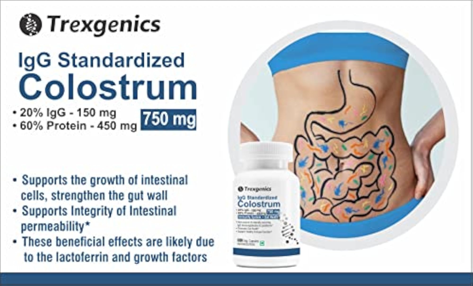 Trexgenics COLOSTRUM 750 mg, Immunity & Gut Health Support