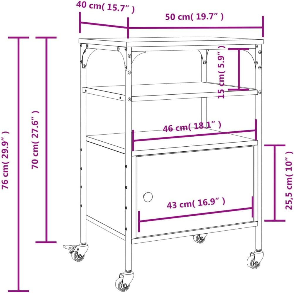vidaXL Printer Stand 3-Tier, Computer Printer Table with Storage, File Organizer for Home Office, Printer Cart, Smoked Oak Engineered Wood