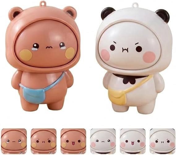 Dudu And Bubu Cute Face Changing Panda Keychain Figure, Kawaii Backpack Charm Pendant, Mini Desk Decor Collectible Gift