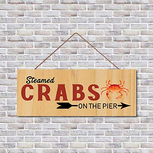 St234tyet - Placa de madera para decoración de pared, diseño de cangrejo al vapor para la sala de estar, cocina, dormitorio y patio, granja, entrada, regalo
