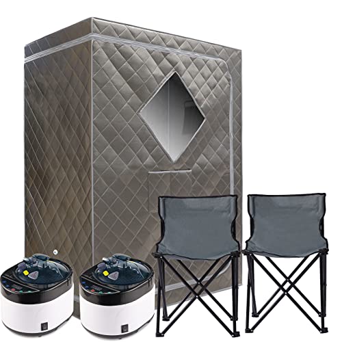 Zonemel Two Person Steam Sauna Set For Home Use, Portable Sauna Tent For One Or Two Person Full Body Spa, Two 4 Liter Steamers, Two Foldable Chairs #TOP14