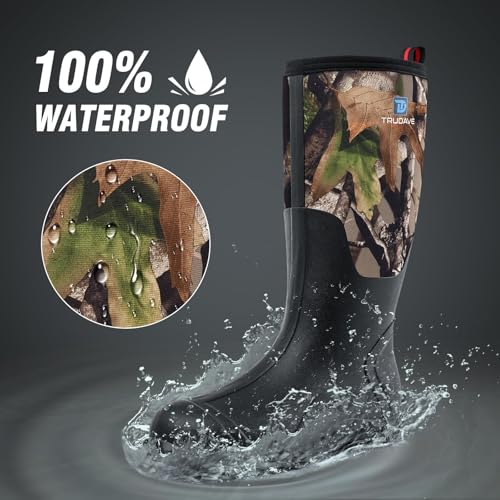 Image of Trudave Rubber Boots for Men with Steel Shank, Waterproof Insulated Reliable Rain Boots for Outdoor Work Hunting, Warm Dry 5mm Neoprene Anti-slip All-Season Mud Boots, Size 5-14