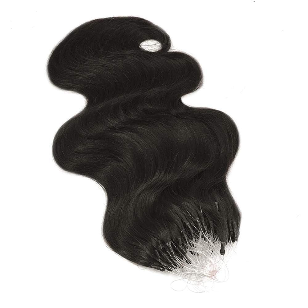 Body Wave Micro Loop Human Hair Extension Brazilian Remy Micro Beads Ring Hair Extension Body Wave 10-30inch 100g 100Strands/Order (16inch 100strands, #1 (Jet Black))