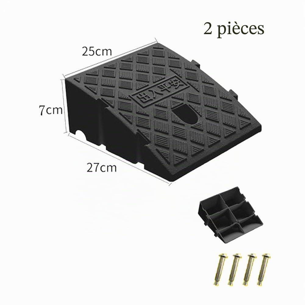 Lot de 2 Rampe de Trottoir 250x270x70mm, Portable - en Plastique Léger - Rampe de Seuil de 7cm Trottoirs pour Voiture vélo Fauteuil Roulant, Moto, Chariot à Main, Surface Antidérapante, 2 Pièce