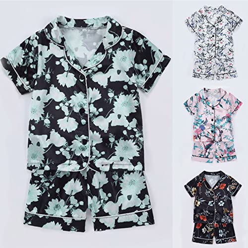 Unisex Baby Girls Boys Silk Satin 𝐏ajamas 2 Piec𝐞 Button-Down Clasic 𝐋oungewear Toddler Summer Cartoon 𝐏js4