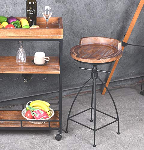 Diwhy Industrial Vintage Rustic Bar Stool,Wooden Top Stool Kitchen Counter Height Adjustable,Iron Stoo,Swivel Stool,24 Inch,Low Backrest,Hump Surface,Fully Welded Set Of 2 (Brown Wooden Top) #TOP6