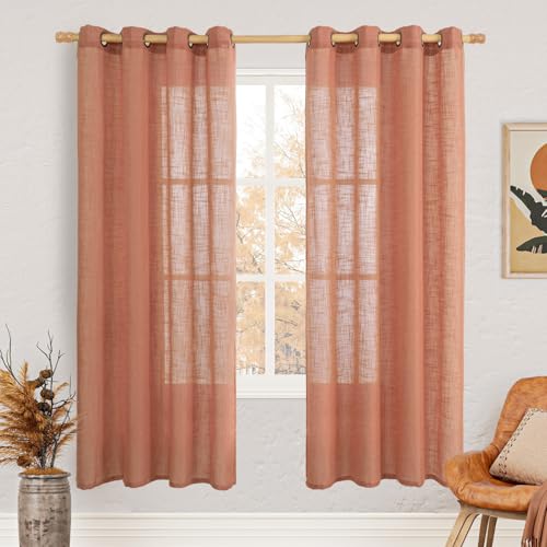 Image of LAMIT Terracotta Linen Boho Curtains for Living Room 78 Inch Length, Rustic Light Filtering Sheer Panels Bronze Grommet Fall Decor Window Drapes for Bedroom /Farmhouse, 2 Panels, 52 x 78 Inch