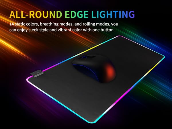 Image of RGB Gaming Mouse Pad-14 Light Modes, Extended Soft LED Mouse Pad, Anti-Slip Rubber Base, Computer Keyboard Large Mousepad Mat, Waterproof Mousepads (25.6 * 11.6 Inch)