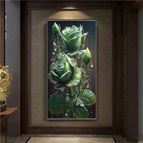 Broderie Diamant Rose Verte pour Décoration Murale Salon Salon 100x50