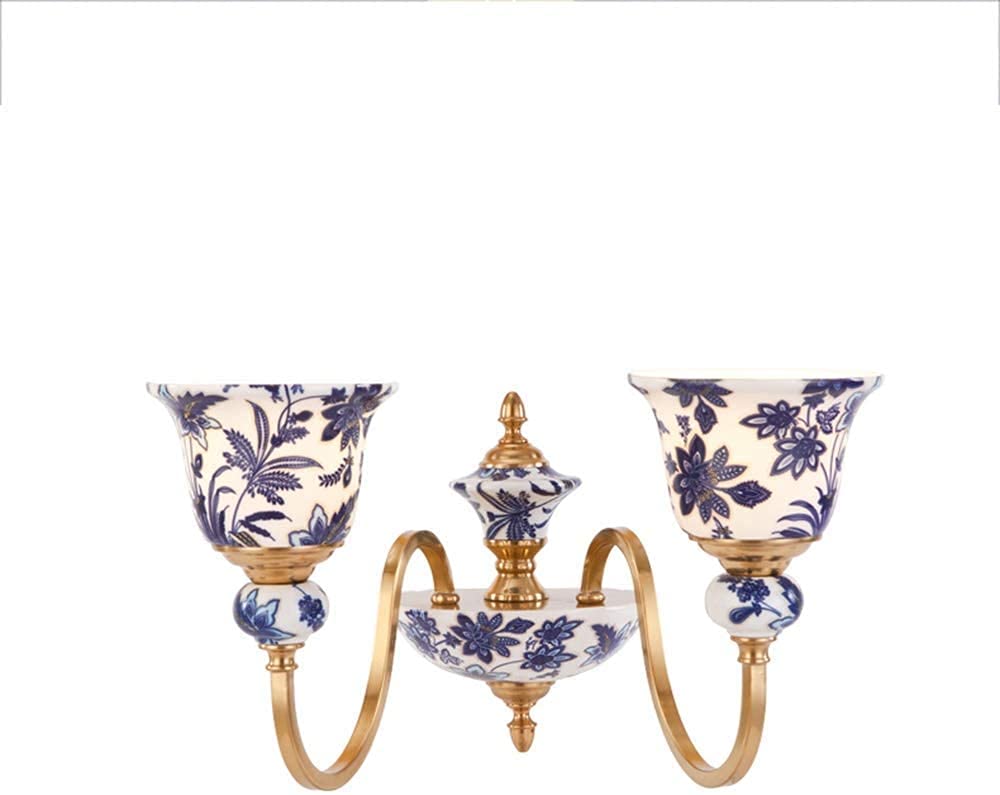 IUokLU Wall Sconce Wall Light Fixture Retro Wall Lamp American Retro Copper Ceramic Bedroom Bedside New Chinese Style Wall Aisle Corridor Wall Lamp Blue and White New