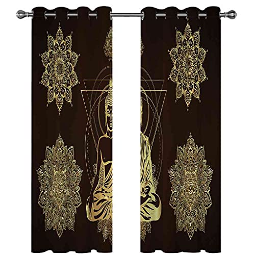 Rideaux occultants bouddha fleur dor 3d isolant phonique chambre - 3