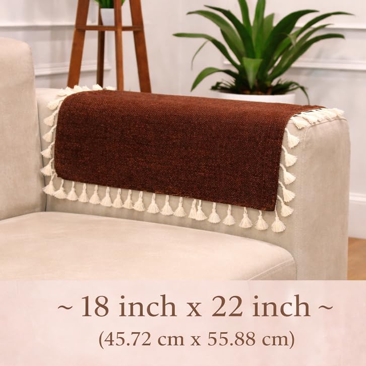 Image of STITCHNEST Jute Sofa Arm Cover with Tassels | Elegant Textured Hand Rest Protector | Durable & Long-Lasting | 18 x 22 Inches