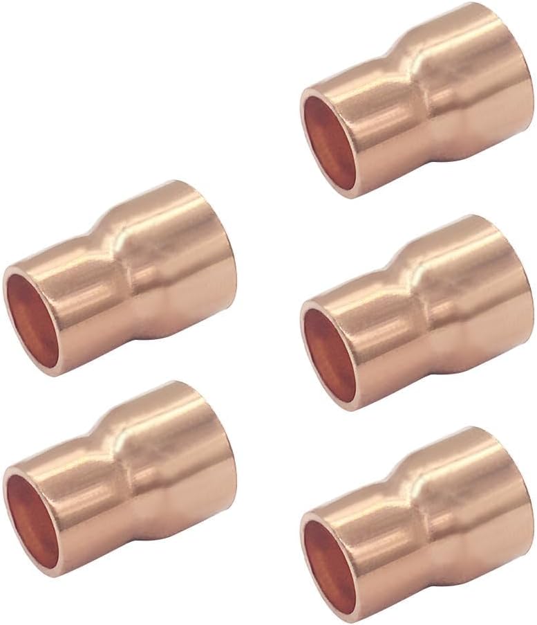 Joywayus 5PCS Copper Sweat Reducer Coupling 1" x 3/4" Pipe Fitting Pressure Plumbing Solder Connection