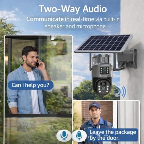 Image of DDLC 6MP Two Lens Solar Powered Outdoor Security Camera | 4G PTZ Camera for Home | Pan Tilt Zoom | Night Vision | Motion Detection | Solar Camera for Home Outdoor with Mobile App