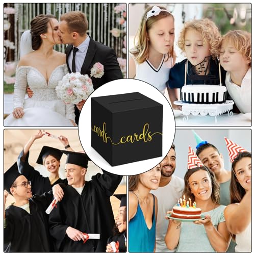 Image of Hooqict Black Card Box with Slot 9.1 inch Gold Foil Gift Card Box for Party, Graduation, Wedding Reception, Birthday, Bridal or Baby Shower, Raffle Ticket Money Envelope Holder