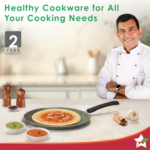 Image of Wonderchef Valencia Non-Stick 28 Cm Dosa Tawa | Cool Touch Bakelite Handle | Pure Grade Aluminium| PFOA Free| 1 Year Warranty | Olive