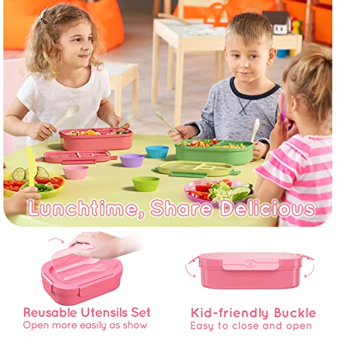TIME4DEALS Bento Box, 44oz 4 Compartment Lunch Container with Cutlery for Kid/Adult/Toddler, Leak Proof, Microwave/Dishwasher/Refrigerator Safe, BPA Free (Pink) - Image 5