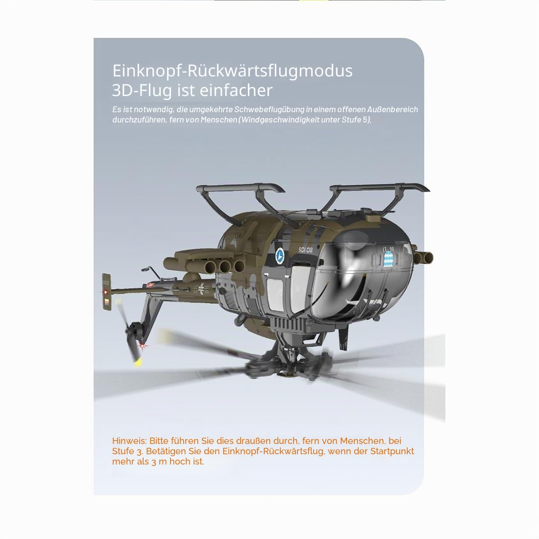 C180 BO105 Brushless RC Hubschrauber mit One-Key Start/Inverted Flug, 6CH 6-Achsen Gyro RC Helikopter mit barometrischer + TOF-LiDAR-Höhenhaltung und Optical Flow Positionierung (Tarnung/3 Batterie)