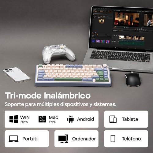 Image of EPOMAKER Aula F75 ISO-ES Wireless Mechanical Gaming Keyboard, 75% Spanish Layout with Knob, Creamy Gasket, Sound-Dampening, RGB, Hot-Swap, BT /2.4Ghz (Green)
