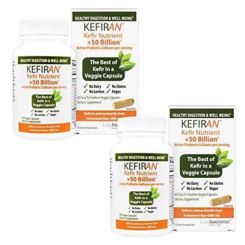 Lane Innovative - Kefiran, Kefir Nutrient + 50 Billion Active Probiotic Cultures, Supports Optimal Digestive Health (60 Veggie Caps) | 2-Pack