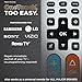 UltraPro BigEZ OneTouch Big Button Universal TV Remote for Seniors, Easy to Use, Replacement Remote for Samsung, LG, Sony, Vizio, Roku TV, Streaming Players, Backlit Buttons, 2 Device, White, 85053