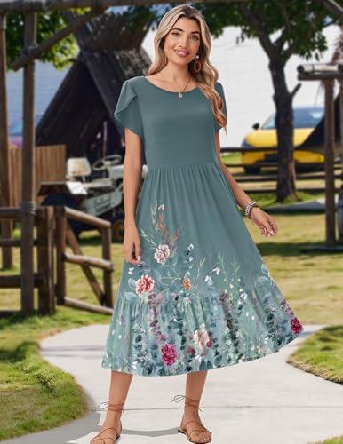 Image of Zeagoo Women Summer Midi A Line Dress Short Sleeve Casual Flowy Tiered Beach Long Sundress with Pockets 2026 Vacation Travel