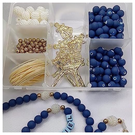 Maleta de Miçangas Bolinhas Para Terço Adulto Azul Cruz Nossa Senhora Batizado