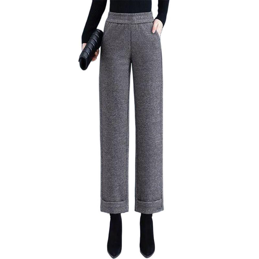 Womens High-Waisted Straight Loose Long Pants for Autumn Winter