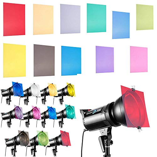FocusFoto 12\"x12\"/30x30cm Transparent 11 Colors Correction Lighting Gel Filter Sheets Set for Video Camera Photography Studio Strobe Light Flash Speedlite â€¦