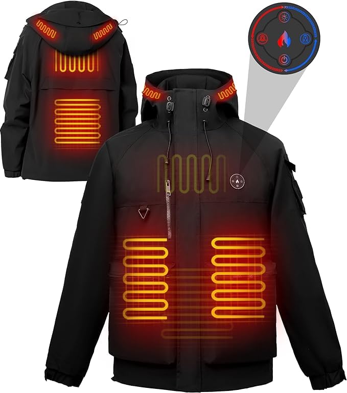 Image of Heated Jacket for Men with 16000mAh Battery Pack 7.4V Heated Coat for Men Waterproof Heated Hoodie Jacket