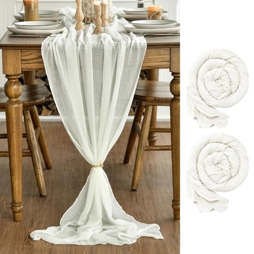 Artoid Mode Boho Gaze Käsetuch Elfenbein 2 Stück Tischläufer 80x300 cm, Küche Tisch Dekoration Drinnen Urlaub Hochzeit Party Geburtstag Dekor