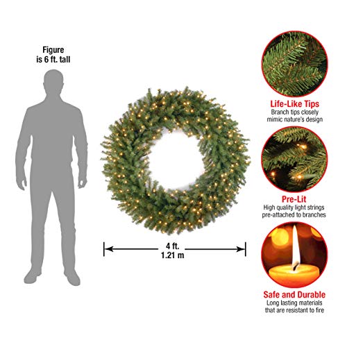 Image of National Tree Company Pre-Lit Artificial Christmas Wreath, Green, Norwood Fir, White Lights, Christmas Collection, 48 Inches