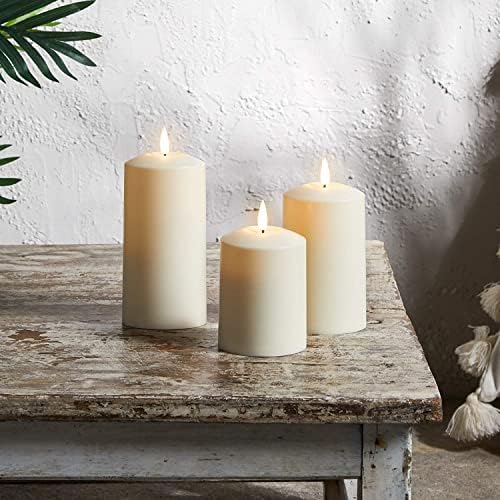 Lights4fun Set of 3 TruGlow® Outdoor Flameless Pillar Candles Battery LED with Timer IP44 Weatherproof