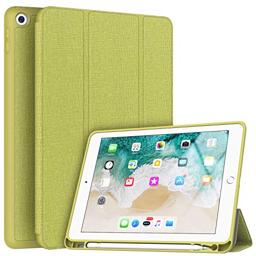 Soke Ipad 9.7 2018/2017 Case With Pencil Holder, Smart Ipad Case Trifold Stand With Shockproof Soft Tpu Back Cover And Auto Sleep/Wake Function For Ipad 9.7 Inch 5Th/6Th Generation, Light Green #TOP9