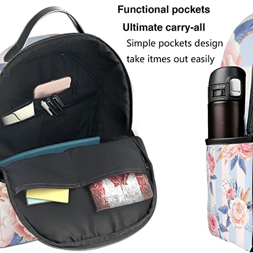 Sac à dos imprimé à rayures de fleurs avec grand volume noir - 5