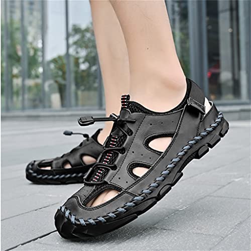 Men Shoes Climbing Fisherman Hiking Climbing Genuine Leather Water Trekking Sandals Outdoor Beach Slippers(46)3