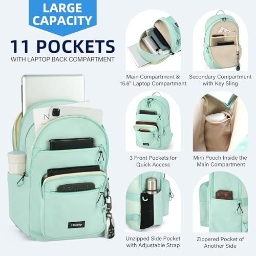 Carry On Travel Backpack For Women, 18 Inch Water Resistant Large Backpack Lightweight Bookbag For Men, 8x14x18 Personal Item Bag Casual Daypack Backpacks For Work Office Commuter (Cyan)3