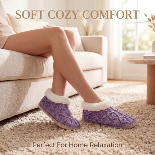 Image of cosyone1997 Cable Knit Slipper Socks for Women Non Slip Soft Sole | Fuzzy sherpa lining, gripper dots, flexible bootie coverage and machine washable care for warm, comfortable indoor wear