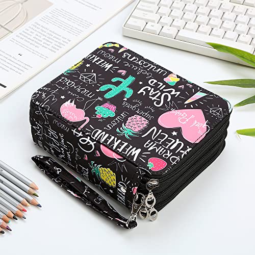 Image of Portable Colored 72 Slots Pencil case Organizer with Printing Pattern for Watercolor Pens or Markers, Pencil Case Organizer for Artist