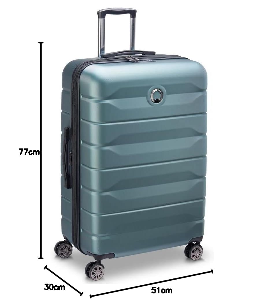 Delsey Paris Moncey Valigia Rigida L 97L: 76x52x30 Cm, Blu Ghiaccio, Materiale Riciclato, 4 Ruote