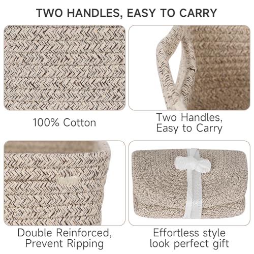 3-Pack Small Storage Baskets for Organizing | Woven Shelf Toy Basket | Rope Baskets for Gifts Empty | Closet Organizer Bins with Handles | Cube Decorative Box | 11.8×7.8×5.1” | Mixed brown - Thumbnail 6