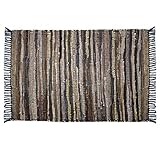 COTTON CRAFT Liverpool Handwoven Reversible Leather Chindi Area Rug, 2' X 3', Tan Multicolor