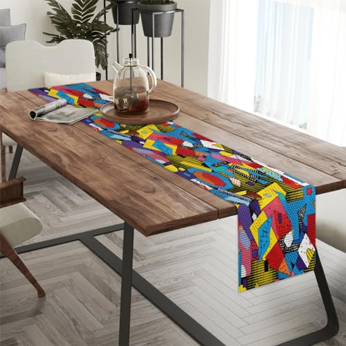 Chemin de table abstrait coloré de 274,3 cm pour repas en terrasse - 4