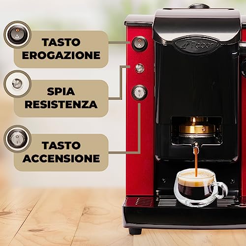 Faber Coffee Machines | Modello Slot Plast | Macchina Caffe A Cialde Ese 44Mm | Colore Borgogna Plastiche Nero | Pressacialda In Ottone - 2