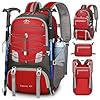 RAINSMORE Hiking Backpack for Women Men 40L Travel Camping Backpack Waterproof Foldable Hiking Daypack with Detachable Storage Bag Packable Backpacks for Casual Trekking Mountaineering Red