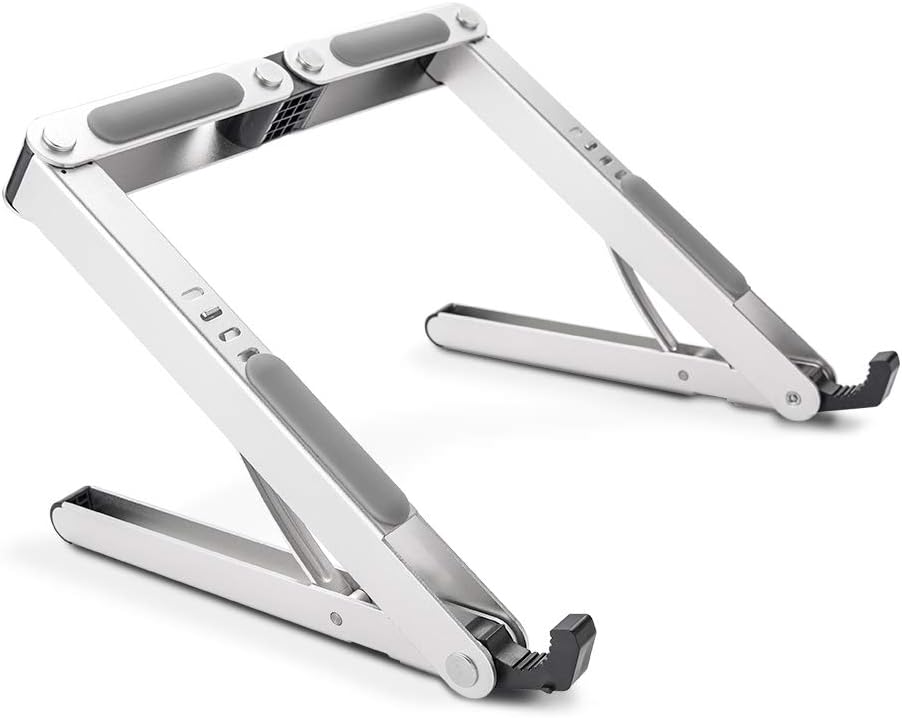 LONGKO Portable Laptop Stand - Adjustable Multi-Angle Stand Ventilated Aluminum Tablet Holder - Light Weight Foldable Screen Riser for Macbook Notebook iPad iPhone Cell Phone（White）